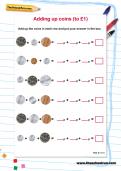 Adding up coins (to £1) worksheet