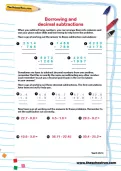 Borrowing and decimal subtractions worksheet