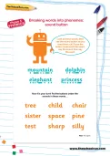 Breaking words into phonemes: sound button worksheet