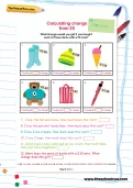 Calculating change from £5 football worksheet