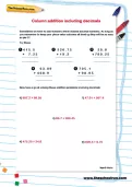Column addition including decimals worksheet