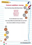 Column addition money worksheet