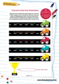 Convert miles into kilometres worksheet