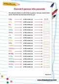 Convert pence into pounds worksheet