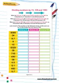 Dividing numbers by 10, 100 and 1000 worksheet