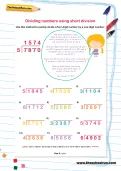 Dividing numbers using short division worksheet