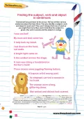 Finding the subject, verb and object in sentences worksheet