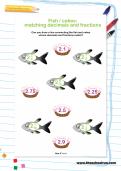 Fish / cakes: matching decimals and fractions puzzle