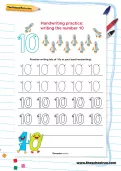 Handwriting practice: writing the number 10 worksheet