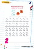 Handwriting practice: writing the number 2 worksheet