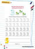 Handwriting practice: writing the number 3 worksheet
