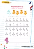 Handwriting practice: writing the number 4 worksheet