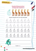 Handwriting practice: writing the number 6 worksheet