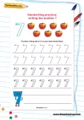 Handwriting practice: writing the number 7 worksheet