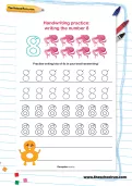 Handwriting practice: writing the number 8 worksheet