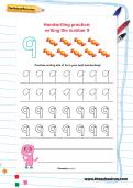 Handwriting practice: writing the number 9 worksheet