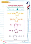 Incomplete number sentences worksheet
