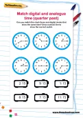 Match digital and analogue time (quarter past) worksheet