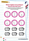 Match digital and analogue time to the half hour worksheet