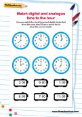 Match digital and analogue time to the hour worksheet