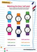 Matching the time half past worksheet