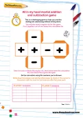 Mental addition and subtraction game worksheet