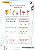 Money word problems: Subtraction worksheet