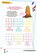 Non-verbal reasoning worksheet: Complete the matrix by finding the overall pattern
