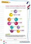 Number sentences totalling 100 and 200 worksheet