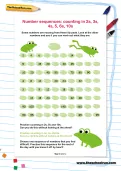 Number sequences: counting in 2s, 3s, 4s, 5, 6s, 10s worksheet