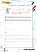 Handwriting worksheet: one-armed robot letters