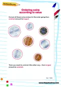 Ordering coins according to value worksheet