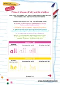 Phase 3 phonics tricky words practice worksheet