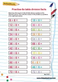 Practise 6 times table division facts worksheet