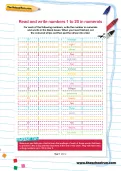 Read and write numbers 1 to 20 in numerals worksheet