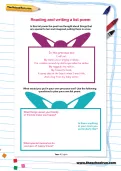 Reading and writing a list poem worksheet