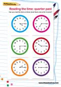 Reading the time: quarter past worksheet
