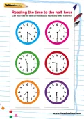 Reading the time to the half hour worksheet