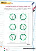 Reading the time to the half hour and the quarter hour worksheet
