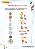 Recognising coins: 1p to £2 worksheet