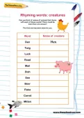 Rhyming words: creatures word puzzle
