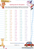 Spelling words for Reception 