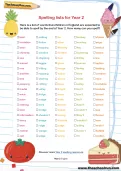 Spelling words for Year 2