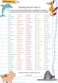 Spelling words for Year 3