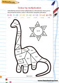 Colour the dinosaur using multiplication