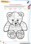 Colour the teddy using multiplication printable