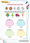 Selecting coins (up to 20p) worksheet