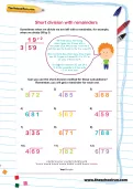 Short division with remainders worksheet