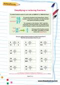 Simplifying or reducing fractions worksheet