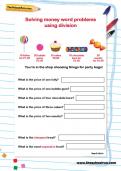 Solving money word problems using addition worksheet